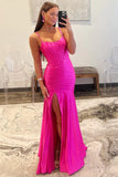 Hot Pink Spaghetti Straps Satin Evening Prom HZ0307