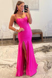 Hot Pink Spaghetti Straps Satin Evening Prom HZ0307