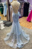 Mermaid Yellow Lace Appliques Straps Long Prom HZ0307