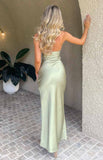 Mint Green Sheath Long Prom Dress, Satin Party Evening Gown, HZ0307