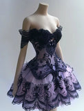 Navy Blue Lilac Homecoming Dresses Off The Shoulder Mini Party HZ0307