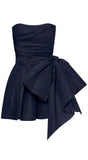 Navy Blue Satin Homecoming Dresses Black Mini Party Gown, HZ0307