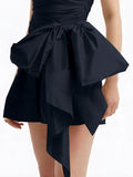 Navy Blue Homecoming Dress - Strapless A-Line with Bowknot HZ0307
