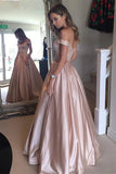Off The Shoulder Pink A-Line Satin Prom Party HZ0307