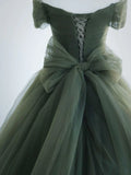 Off The Shoulder Green Tulle Ball Gown A-line Prom Evening HZ0307