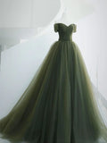Off The Shoulder Green Tulle Ball Gown A-line Prom Evening HZ0307
