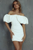Off The Shoulder White Bodycon Homecoming Dresses Mini Party Gown, HZ0307