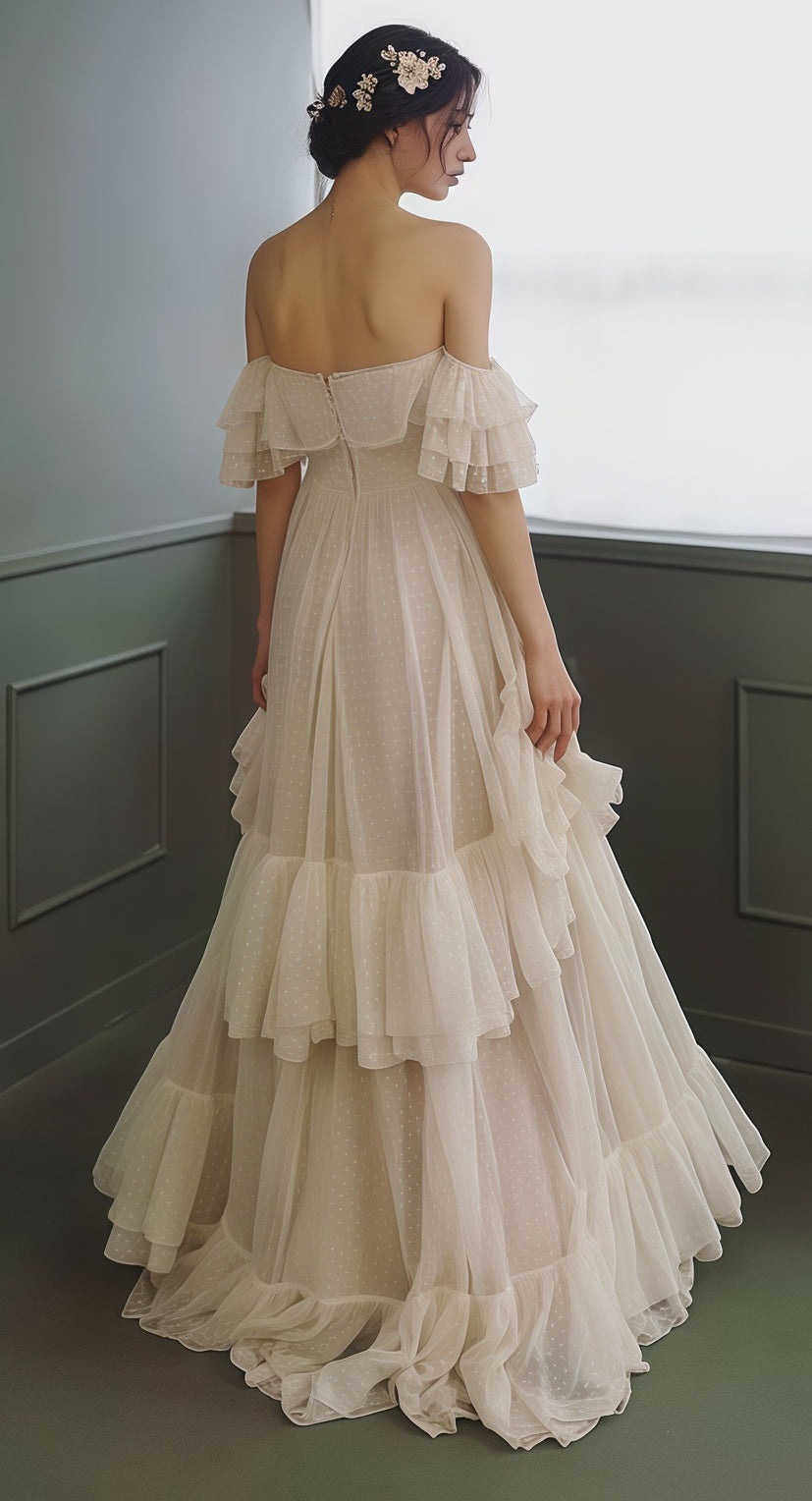 Off The Shoulder A-Line Wedding Dress, Ruffle Party HZ0307