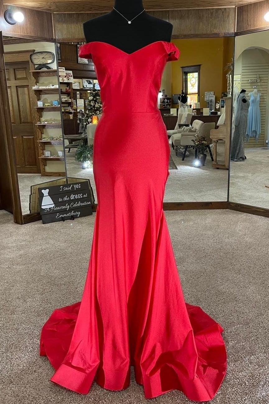 Off the Shoulder Red Mermaid Long Prom HZ0307