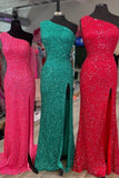 One Shoulder Sequin Mermaid Long Formal Dress with Lace Up HZ0307