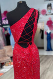 One Shoulder Sequin Mermaid Long Formal Dress with Lace Up HZ0307