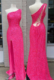 One Shoulder Sequin Mermaid Long Formal Dress with Lace Up HZ0307