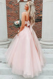 Spaghetti Straps Light Pink A-Line Tulle Prom Dress With HZ0307