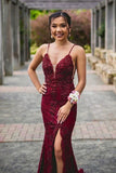 Burgundy Mermaid Open Back Long Prom HZ0307
