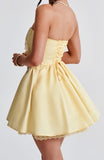 Pastel Yellow Strapless Homecoming Dresses Satin Lace Party Gown, HZ0307