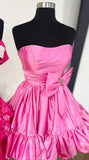 Pink Strapless A-Line Homecoming Dresses With Bowknot, HZ0307