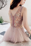 Pink A-line Tulle and Lace Long Formal HZ0307