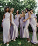 Pretty Lilac Satin Bridesmaid Dress, Sheath Bridal Party HZ0307