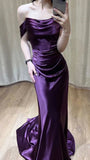 Purple Off The Shoulder Satin Mermaid Prom HZ0307