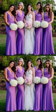 Purple V-Neck Sheath Party Dress, Sleeveless Full Length Bridesmaid HZ0307