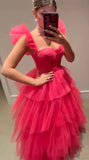 LTP1233,Sweet Hot Pink Tulle Prom Dresses,A-Line Evening Formal HZ0307
