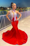 Red Mermaid Prom Dresses Black Girl Appliques Evening Party HZ0307