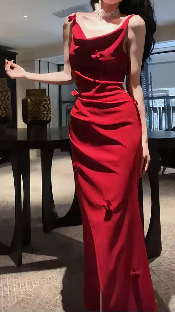 Red Mermaid Prom Dresses Spaghetti Straps Evening Party HZ0307