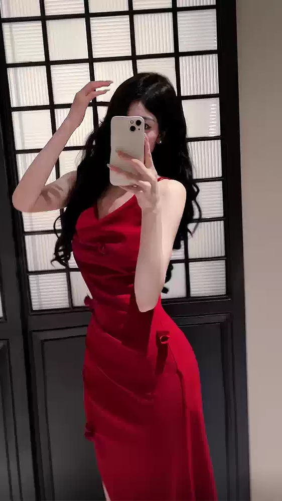 Red Mermaid Prom Dresses Spaghetti Straps Evening Party HZ0307