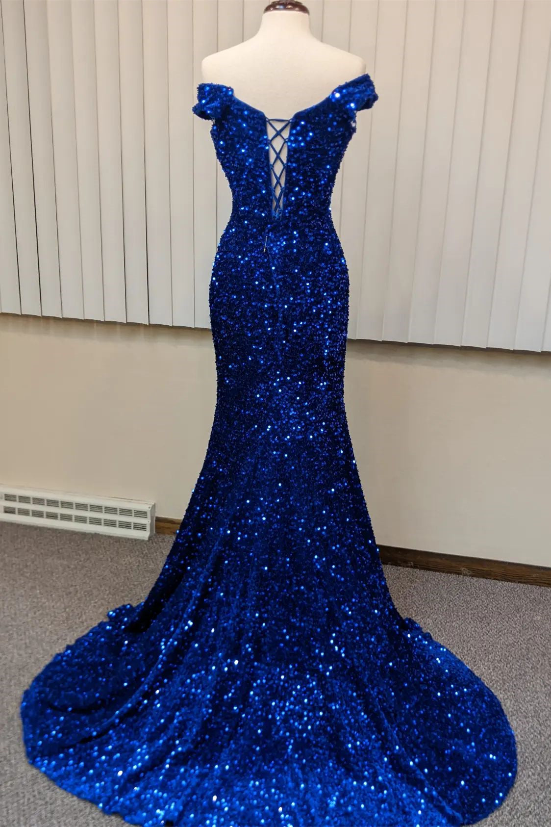 Red Sequin Mermaid Off the Shoulder Long Formal HZ0307