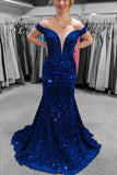 Red Sequin Mermaid Off the Shoulder Long Formal HZ0307