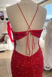 Red Sequins Mermaid Halter Long Prom HZ0307