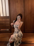 Fast Delivery Romantic Floral Chiffon Ruffle Prom Dress Long Mermaid Causal Beach Holiday Dress, HZ0307