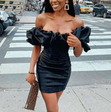 LTP1828,Black Off The Shoulder Cloud Style Satin Homecoming HZ0307
