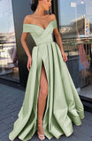LTP1604,Mint Green Satin Off The Shoulder Long Prom Formal HZ0307