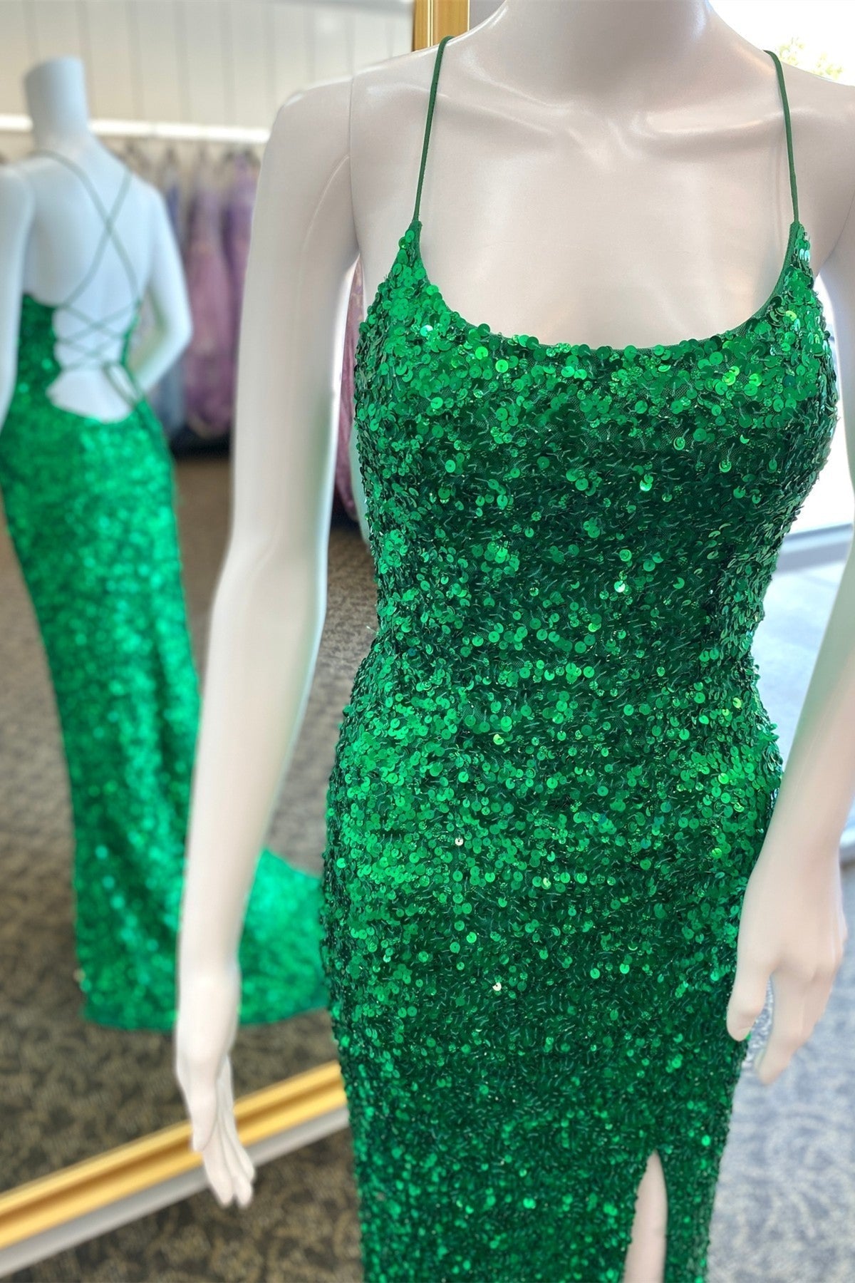 Scoop Green Sequin Mermaid Long Formal HZ0307
