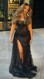 Sexy Black Mermaid Prom Dress, Bodycon Split Evening Formal HZ0307
