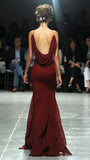 Sexy Burgundy Chiffon Mermaid Long Prom Dresses Backless Appliques Party HZ0307