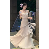 Sexy Mermaid Spaghetti Straps Ivory Long Prom Dresses Night Dress Birthday, HZ0307