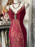 Sexy Mermaid Spaghetti Straps Red Lace Prom Dresses Long Party Dress, HZ0307