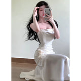 Sexy Mermaid Spaghetti Straps White Long Prom Dresses Night Dress Birthday Outfits , HZ0307
