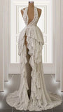Sexy Pearl Sequin Ruffle Long Evening Prom Dresses, HZ0307