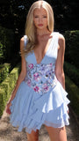 Sexy V-neck Chiffon Homecoming Dresses Ruffle Short Prom HZ0307