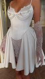 Short Wedding Dress Pearl Beaded White Spaghetti Straps Lace Wedding HZ0307