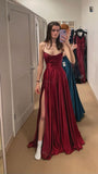 Simple Prom Dresses Burgundy Satin Evening Party Dress With HZ0307