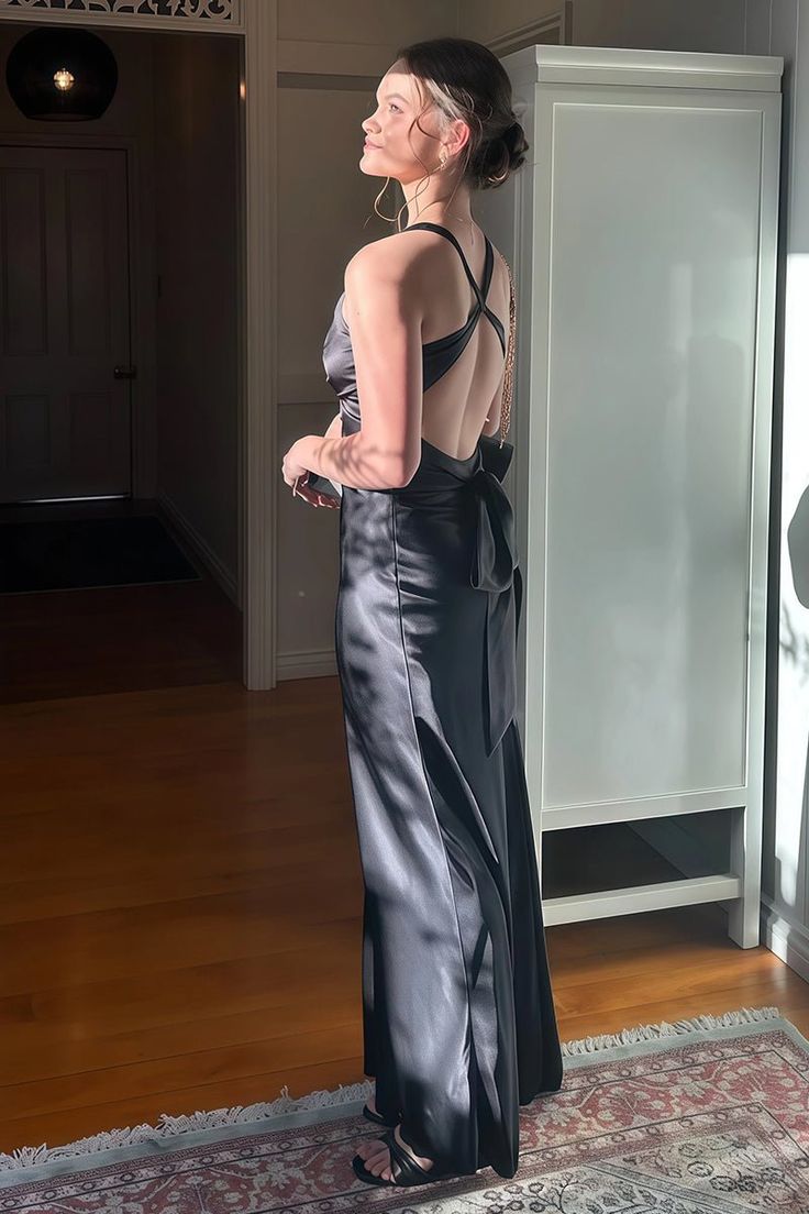 Simple Prom Dresses Cross Back Evening Party Dress Sleeveless Formal HZ0307