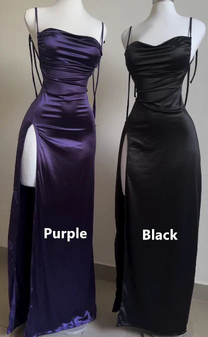 Simple Prom Dresses Sheath Satin Long Sexy Party HZ0307