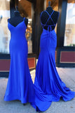 Simply Royal Blue V Neck Mermaid Long Prom HZ0307