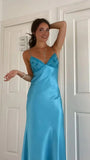 Sky Blue V-neck Party Dresses, Sheath Floor Length Prom HZ0307