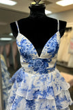 Spaghetti Straps Floral Chiffon Prom Dress With Ruffle Skirt, HZ0307