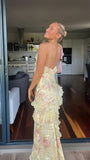 Spaghetti Straps Floral Lace Ruffle Prom Dress, HZ0307